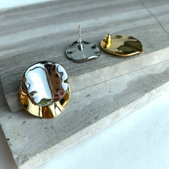 NEW~ Anthropologie Front Back Gold Silver Disk Earrings - Picture 4 of 9